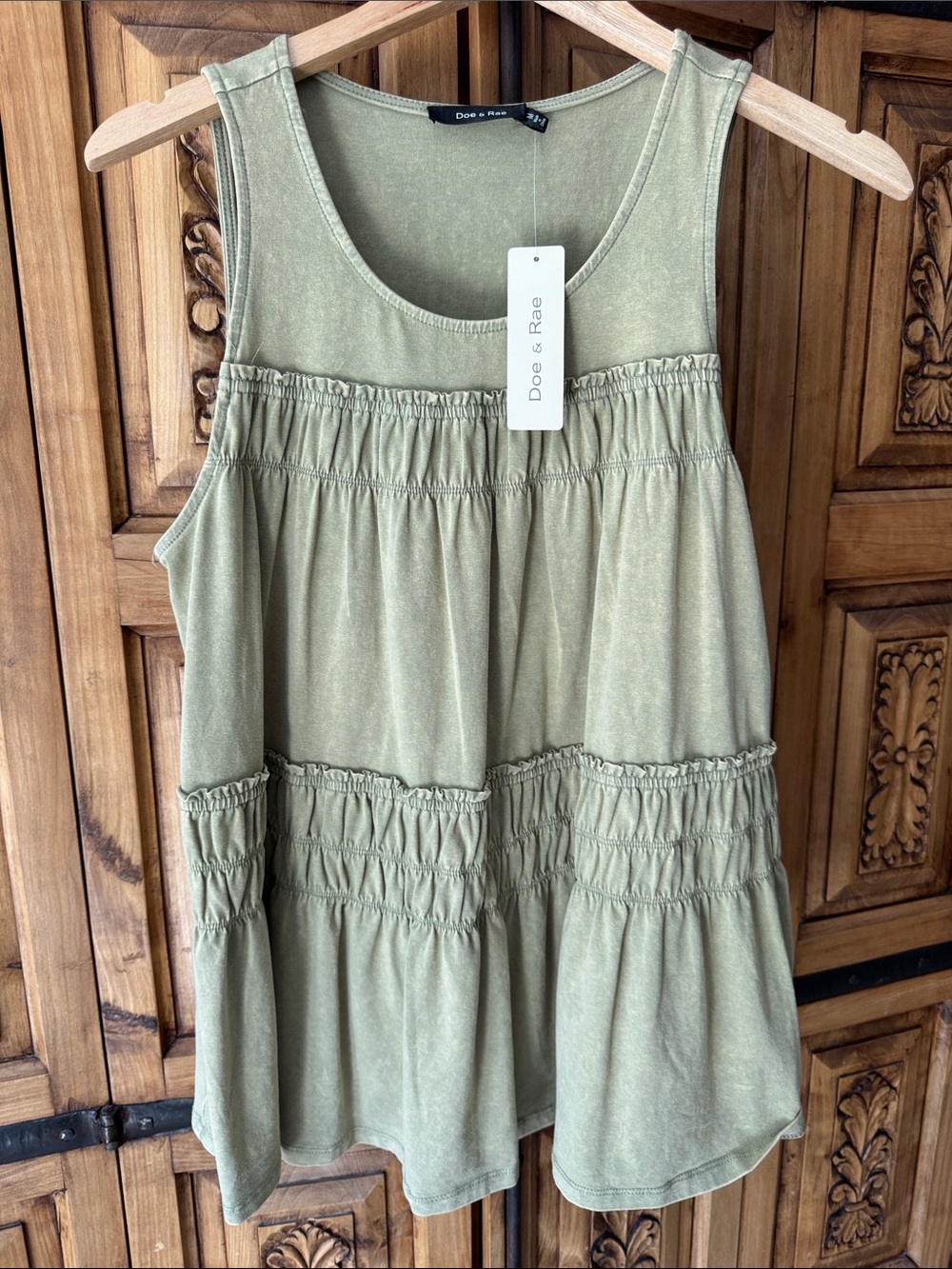 Doe & Rae Sage Green Tiered Sleeveless Tank
